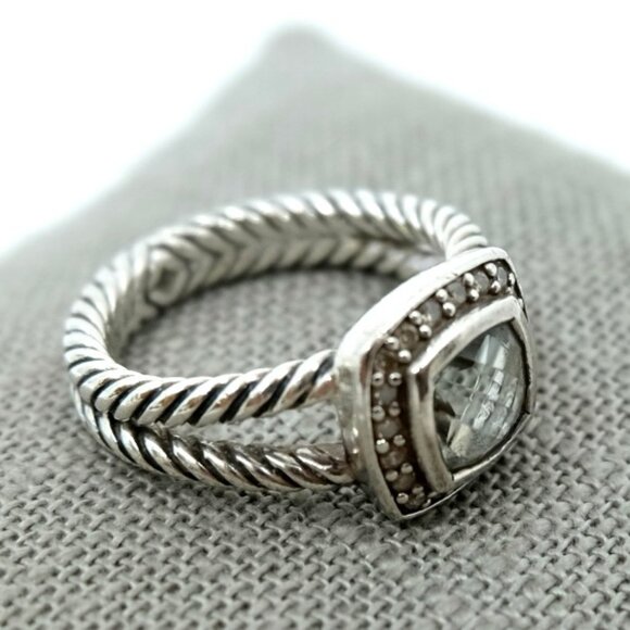 DAVID YURMAN~PETITE ALBION Prasiolite &  Diamond Cable Ring in Sterling Silver - Picture 7 of 9